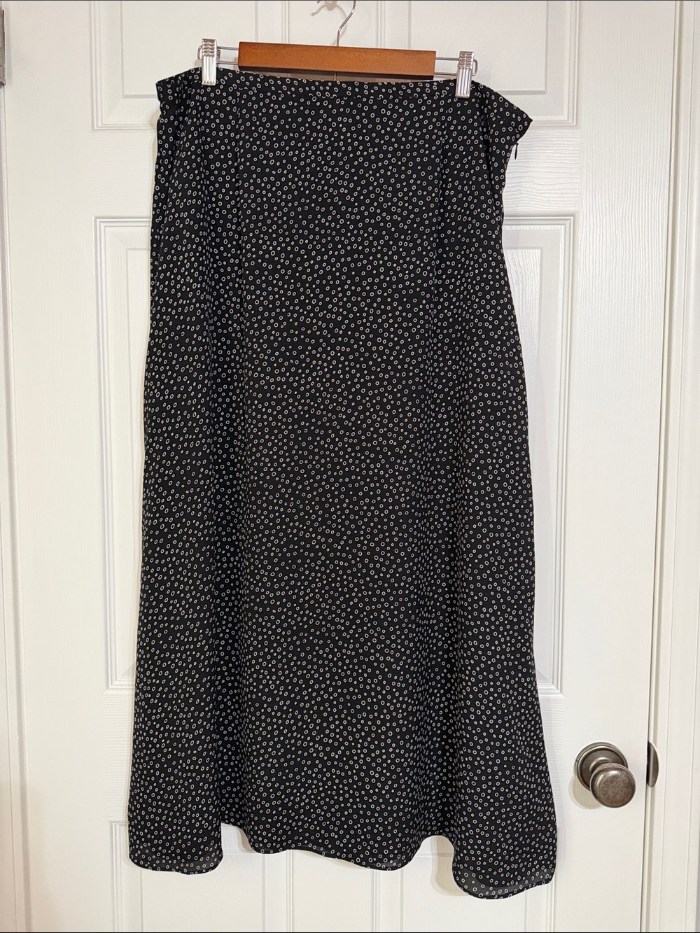Talbots Black Silk Skirt with White Dot Print
